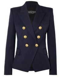 Balmain Doppelreihiger Blazer Aus Woll-twill - Blau