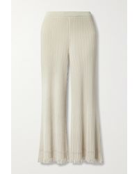 Theory Cropped Crochet-trimmed Ribbed-knit Wide-leg Trousers - Natural
