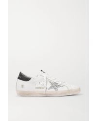Golden Goose Superstar Distressed Glittered Leather Trainers - White