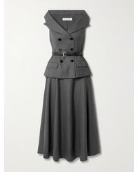 Self-Portrait - Robe Midi En Laine Mélangée À Ceinture - Lyst