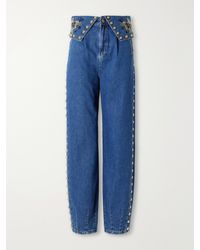 FARM Rio - Studded Embroidered Mid-Rise Straight-Leg Jeans - Lyst