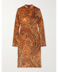 Etro - Paisley-Print Velvet Turtleneck Midi Dress - Lyst