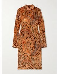 Etro - Paisley-Print Velvet Turtleneck Midi Dress - Lyst