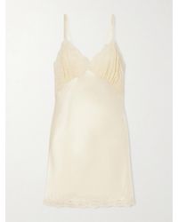 Saint Laurent - Lace-Trimmed Satin-Satin Mini Dress - Lyst