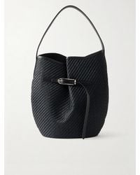 Liffner - Belted Bucket Leather-Trimmed Raffia Bucket Bag - Lyst