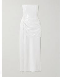Alex Perry - Strapless Draped Sequined Mesh Midi Dress - Lyst