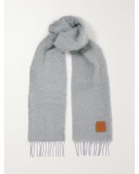 Loewe - Écharpe En Mohair Mélangé À Finitions En Cuir Et À Franges - Lyst