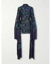 ‎Taller Marmo - Disco Dragon Sequin-Embellished Fringe-Trimmed Mesh Mini Dress - Lyst