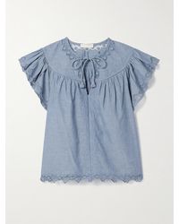Ulla Johnson - Effie Bluse Aus Baumwoll-Chambray Mit Mesh-Besätzen Und Stickereien - Lyst