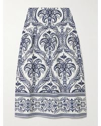 FARM Rio - Tripical Cameo Shirred Printed Linen Midi Skirt - Lyst