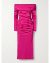 Carolina Herrera - Off-The-Shoulder Ruched Stretch-Jersey Midi Dress - Lyst
