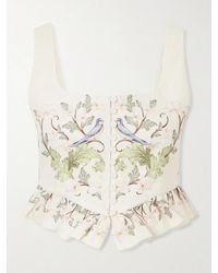 Agua Bendita - Eslabon Anhelo Floral-Print Button-Embellished Linen Cropped Top - Lyst