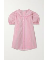 RIXO London Kit Nachthemd Aus Gestreifter Baumwollpopeline Mit Rüschen - Pink