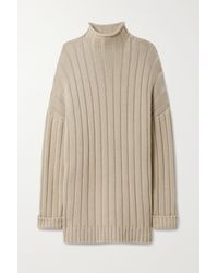 The Row Danae Oversized Ribbed Cashmere Turtleneck Jumper - Natural