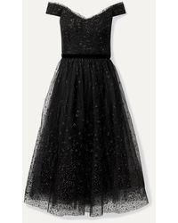 Marchesa notte Off-the-shoulder Glittered Tulle Gown - Black