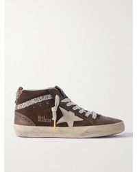 Golden Goose - Mid Star Distressed Crystal-Embellished Leather And Suede High-Top Sneakers - Lyst