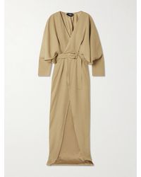 ‎Taller Marmo - Dunaway Belted Tie-Detailed Satin-Trimmed Cady Maxi Dress - Lyst