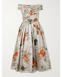 Erdem - Schulterfreies Midikleid Aus Metallic-Satin - Lyst