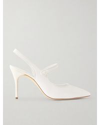 Manolo Blahnik - Camparisli 90 Leather-Trimmed Raffia Mary Jane Slingback Pumps - Lyst