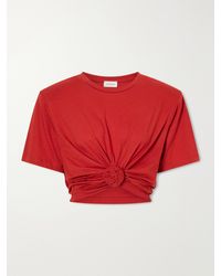 Magda Butrym - Knotted Cropped Cotton-Blend Jersey T-Shirt - Lyst
