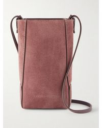 Brunello Cucinelli - Embellished Leather-Trimmed Suede Pouch - Lyst