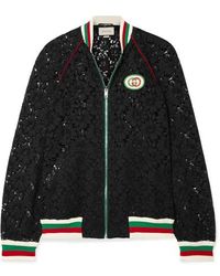 Gucci Blouson En Dentelle Cordonnet À Finitions Côtelées Et À Appliqué - Noir