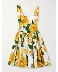 Dolce & Gabbana - Short Cotton Corset Dress With Rose - Lyst