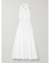 STAUD - Romy Gathered Cotton-Blend Poplin Maxi Dress - Lyst