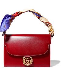 Gucci Große Schultertasche Aus Leder Mit Tuch Aus Bedrucktem Seiden-twill - Rot