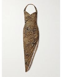 Norma Kamali - Cayla Ruched Leopard-Print Stretch-Jersey Halterneck Gown - Lyst