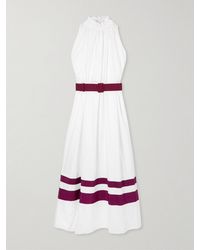 Marta Ferri - Camogli Grosgrain-Trimmed Belted Cotton-Twill Midi Dress - Lyst