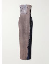 Rick Owens - Distressed Paneled Stretch-Denim Maxi Dress - Lyst