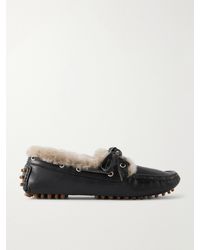 Brunello Cucinelli - Bead-Embellished Shearling-Lined Leather Boat Shoes - Lyst