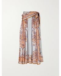 Zimmermann - Aster Tie-Detailed Printed Silk Midi Skirt - Lyst