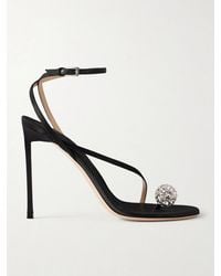 Tom Ford - Crystal-Embellished Leather-Trimmed Satin Sandals - Lyst