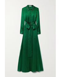 SemSem Belted Crystal-embellished Silk-satin Gown - Green