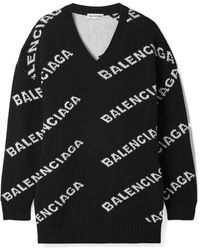 Balenciaga Logo Jacquard Crewneck Sweater - Black