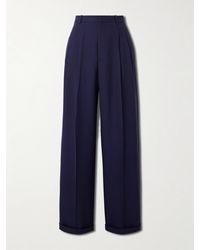Polo Ralph Lauren - Pleated Silk Satin-Trimmed Wool Wide-Leg Pants - Lyst