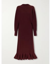 Lanvin - Peplum Ribbed-Trim Wool And Cashmere-Blend Midi Dress - Lyst