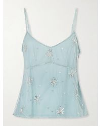 STAUD - Azzurra Embellished Tulle Top - Lyst