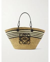 Loewe - Sac À Main En Raphia À Rayures Et À Finitions En Cuir Anagram Basket Medium X Paula's Ibiza - Lyst