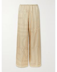 TOTEME - Embroidered Silk-Twill Wide-Leg Pants - Lyst