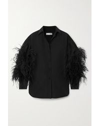 Valentino Feather-trimmed Cotton-blend Poplin Blouse - Black