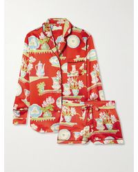 Olivia Von Halle - Alba Piped Printed Silk-Satin Pajamas - Lyst