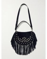Isabel Marant - Oskan Soft Zipped Schultertasche Aus Veloursleder Mit Fransen Und Nieten - Lyst