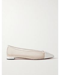 Aquazzura - Gioia Bow-Detailed Leather-Trimmed Mesh Ballet Flats - Lyst