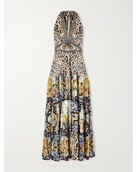 CAMILLA - Tiered Crystal-Embellished Printed Jersey Maxi Dress - Lyst