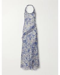 SIR. - Lilia Open-Back Ruffled Floral-Print Crepon Halterneck Maxi Dress - Lyst