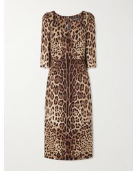 Dolce & Gabbana - Leopard-Print Stretch-Silk Midi Dress - Lyst