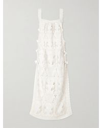 Loretta Caponi - Fiocchini Lace-Trimmed Broderie Anglaise Cotton-Blend Maxi Dress - Lyst